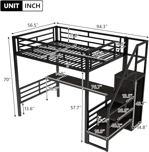 Full Size Metal Loft Bed with Desk and Wardrobe X5754