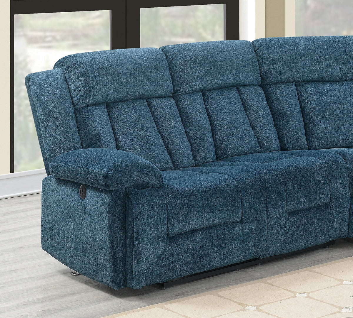 Dark Blue Chenille Reclining Sectional Sofa Set 3pcs B605