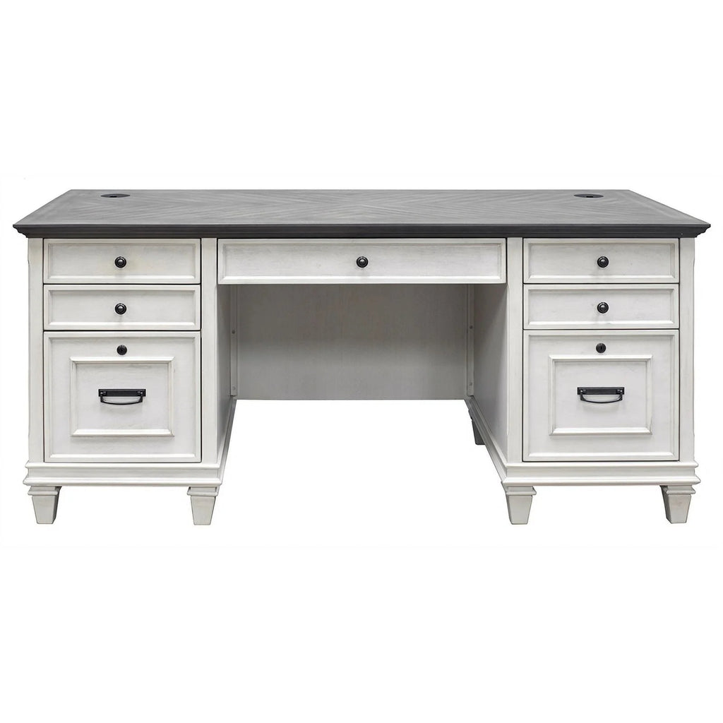 White Gray Wood Double Pedestal Desk R730