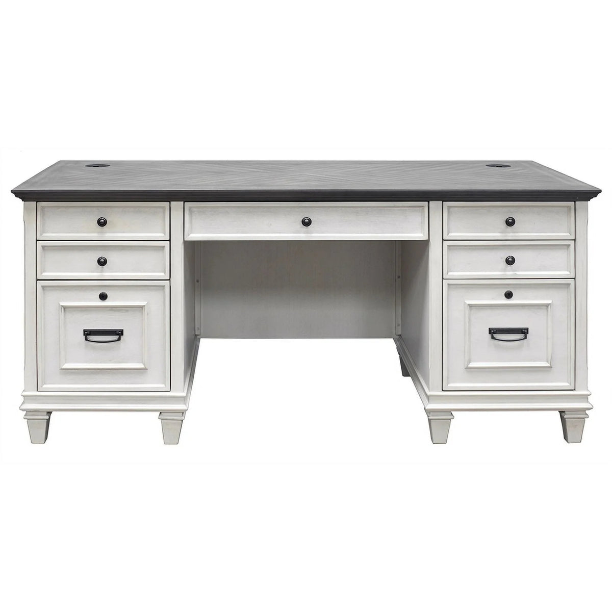 White Gray Wood Double Pedestal Desk R730