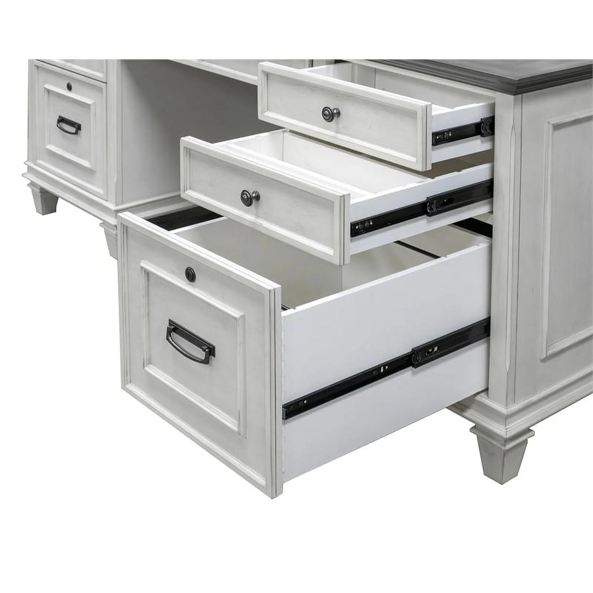 White Gray Wood Double Pedestal Desk R730