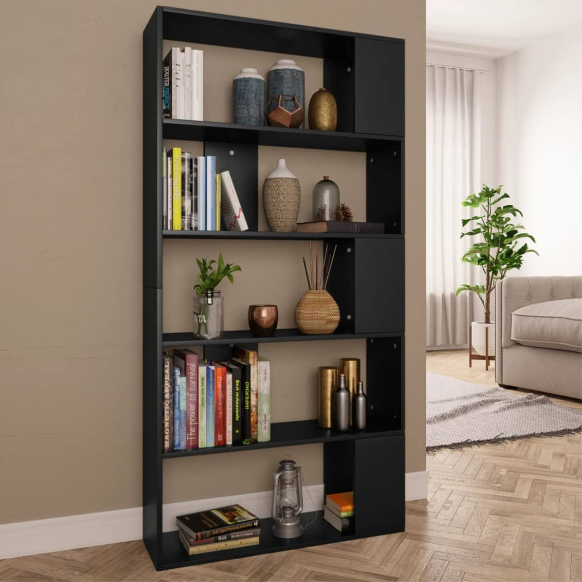 Black Chipboard Book Cabinet Room Divider Y2179