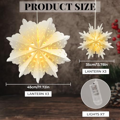 5 Pack Paper Snowflake Lanterns with Lights F43073