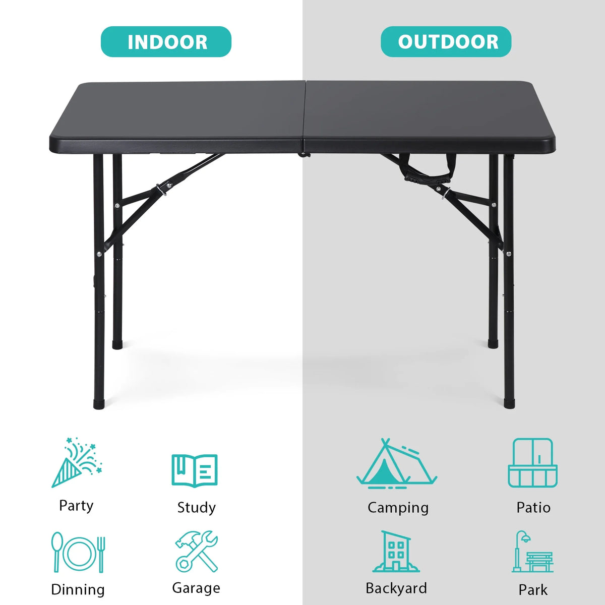 4 Ft Black Folding Plastic Table O6709
