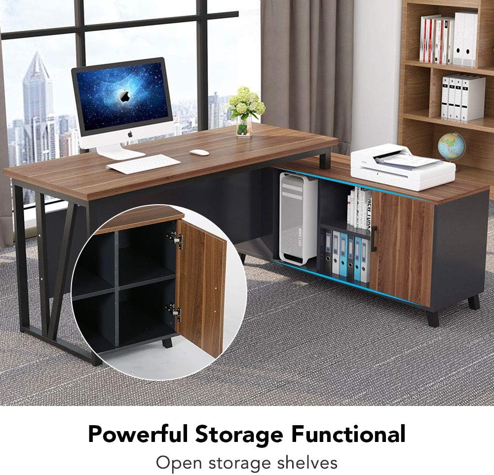 L-Shaped Desk with File Cabinet Storage D1123