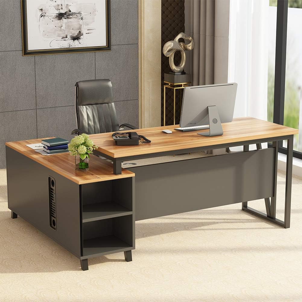 L-Shaped Desk with File Cabinet Storage D1123