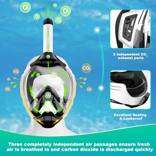 Full Face Snorkel Mask with Dry Top Breathing System and Detachable Camera Mount U9376
