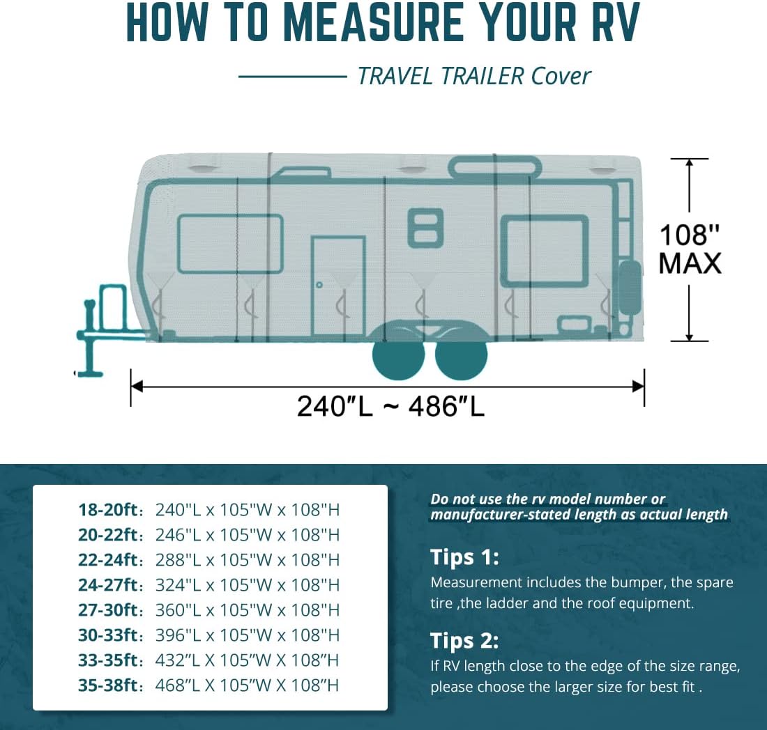 22'-24' Waterproof Breathable RV Cover with Straps & Tire Covers N648981