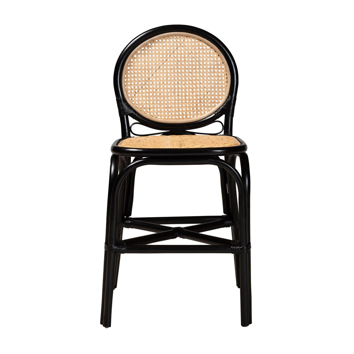 Two-Tone Black and Natural Brown Rattan Counter Stool L2587