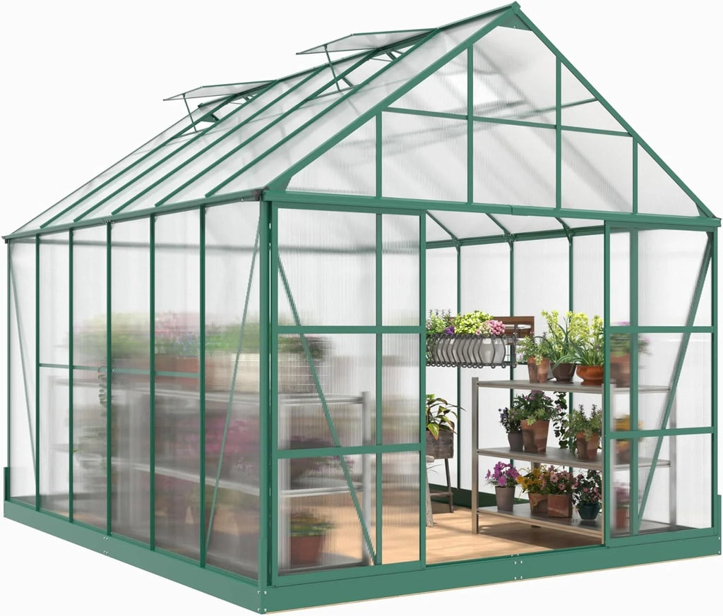 12x10x10 ft Polycarbonate Greenhouse with 2 Sliding Doors 4 Vents B462