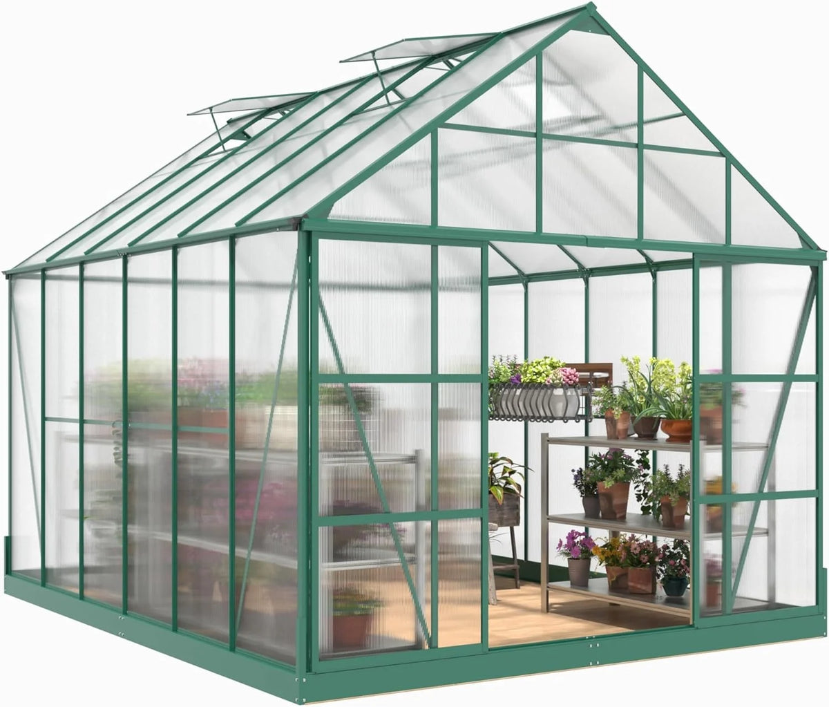 12x10x10 ft Polycarbonate Greenhouse with 2 Sliding Doors 4 Vents B462