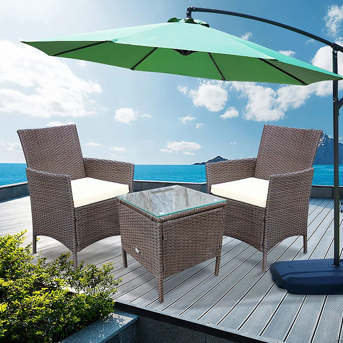 3 Pieces Beige Rattan Wicker Outdoor Furniture Set B2643