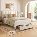 Beige Queen Upholstered Platform Bed Frame with Storage Drawers N70727