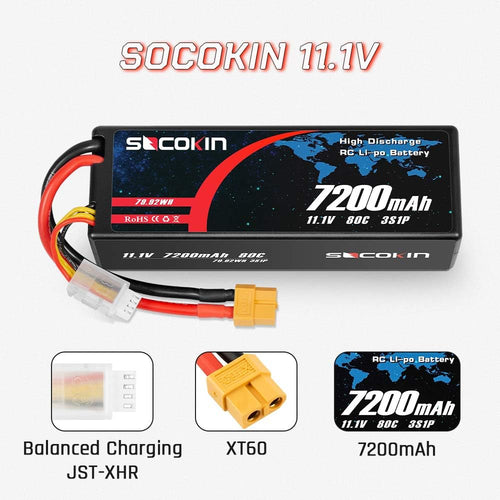2 Pack 11.1V 7200mAh 80C Hard Case Lipo Battery XT60 Plug R387
