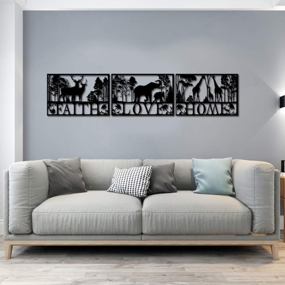 Metal Wall Art Deer Elephant and Giraffe in Forest Landscape U43537