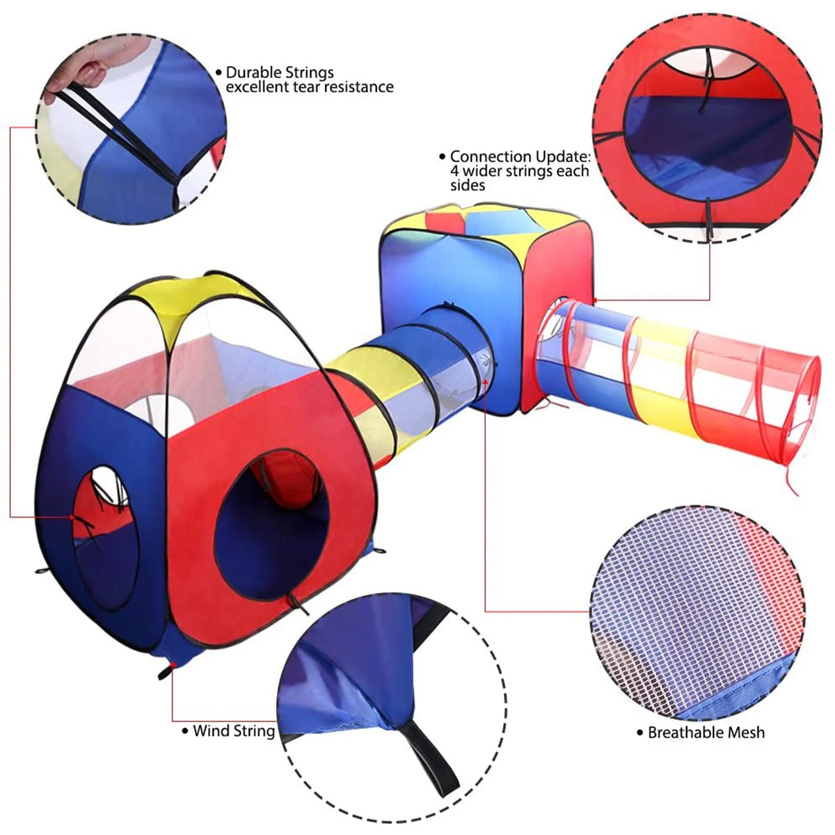 4 in 1 Kids Play Tent and Tunnels, Pop Up Ball Pit, 2 Tents + 2 Crawl Tunnels Playhouse Tent Set T212394