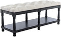 Grey Linen Tufted Bench with Shelf K677243