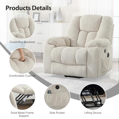 Large Power Lift Recliner Chair with Massage Heat and USB, Gray T94631