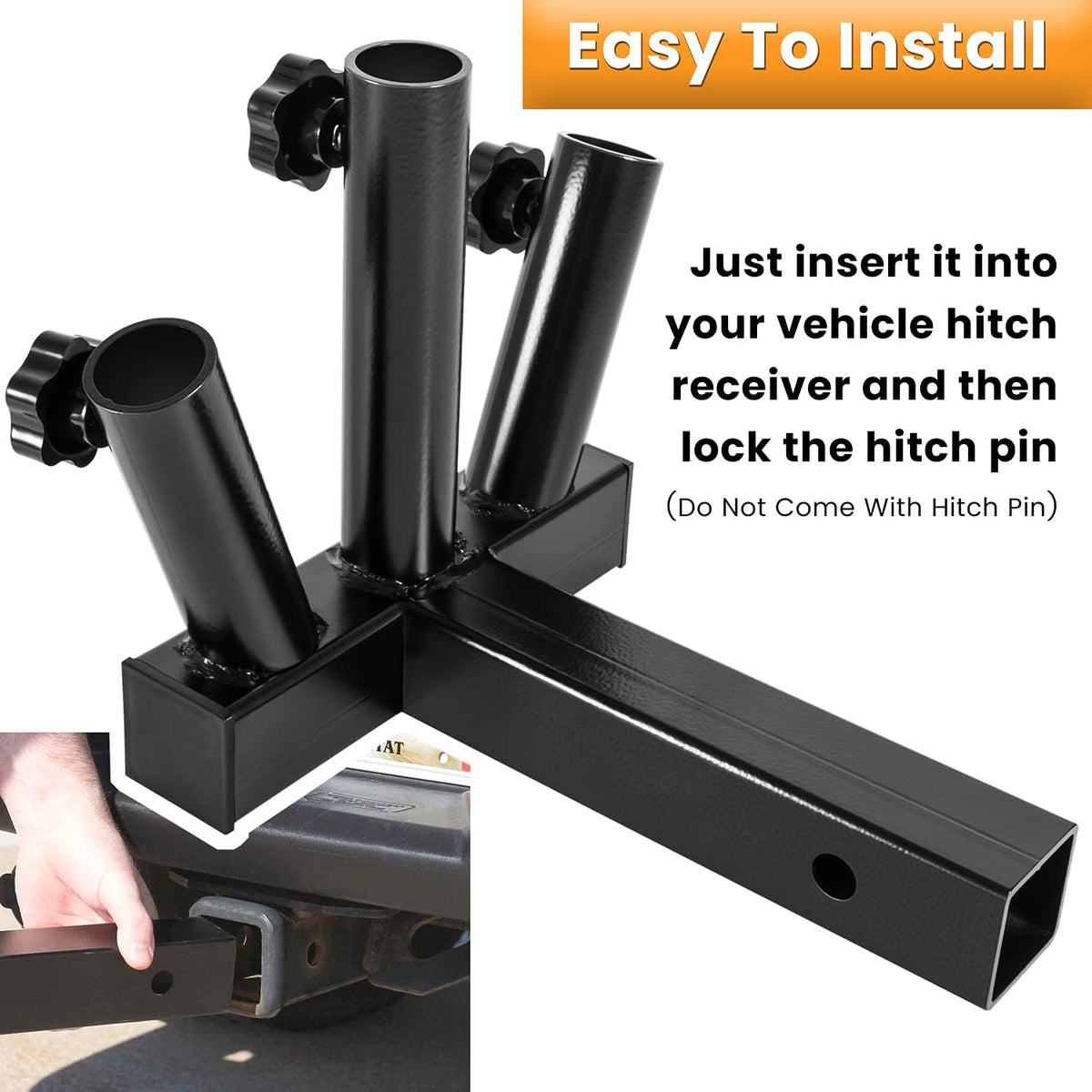 Black 3 Flagpole Hitch Mount Holder with 2 inch Hitch Receiver Q971799
