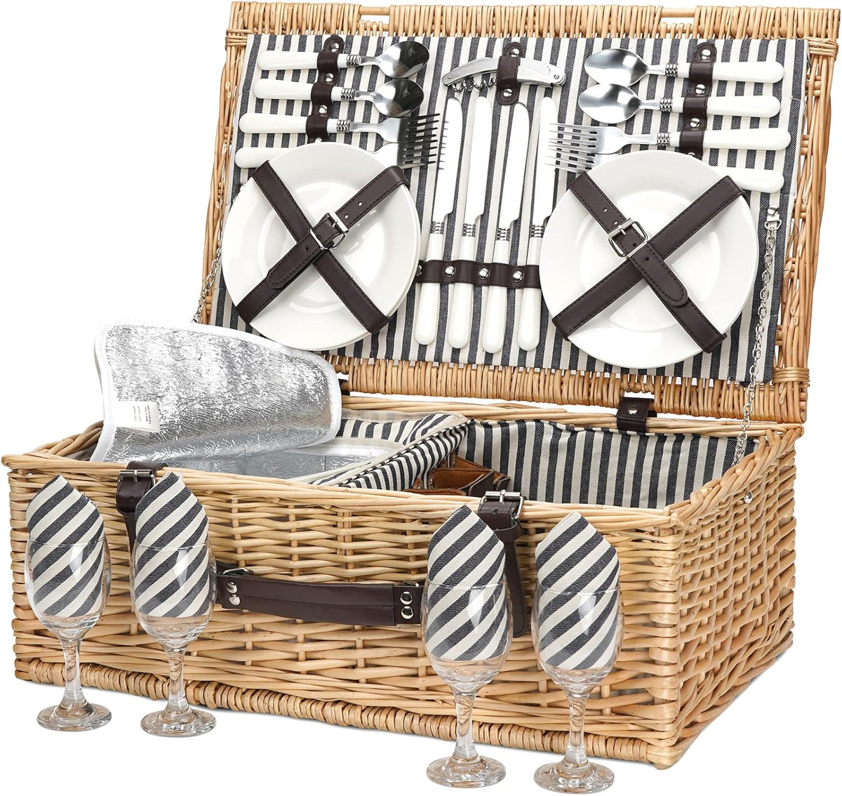 Willow Picnic Basket for 4 Persons with Insulated Cooler Bag T648