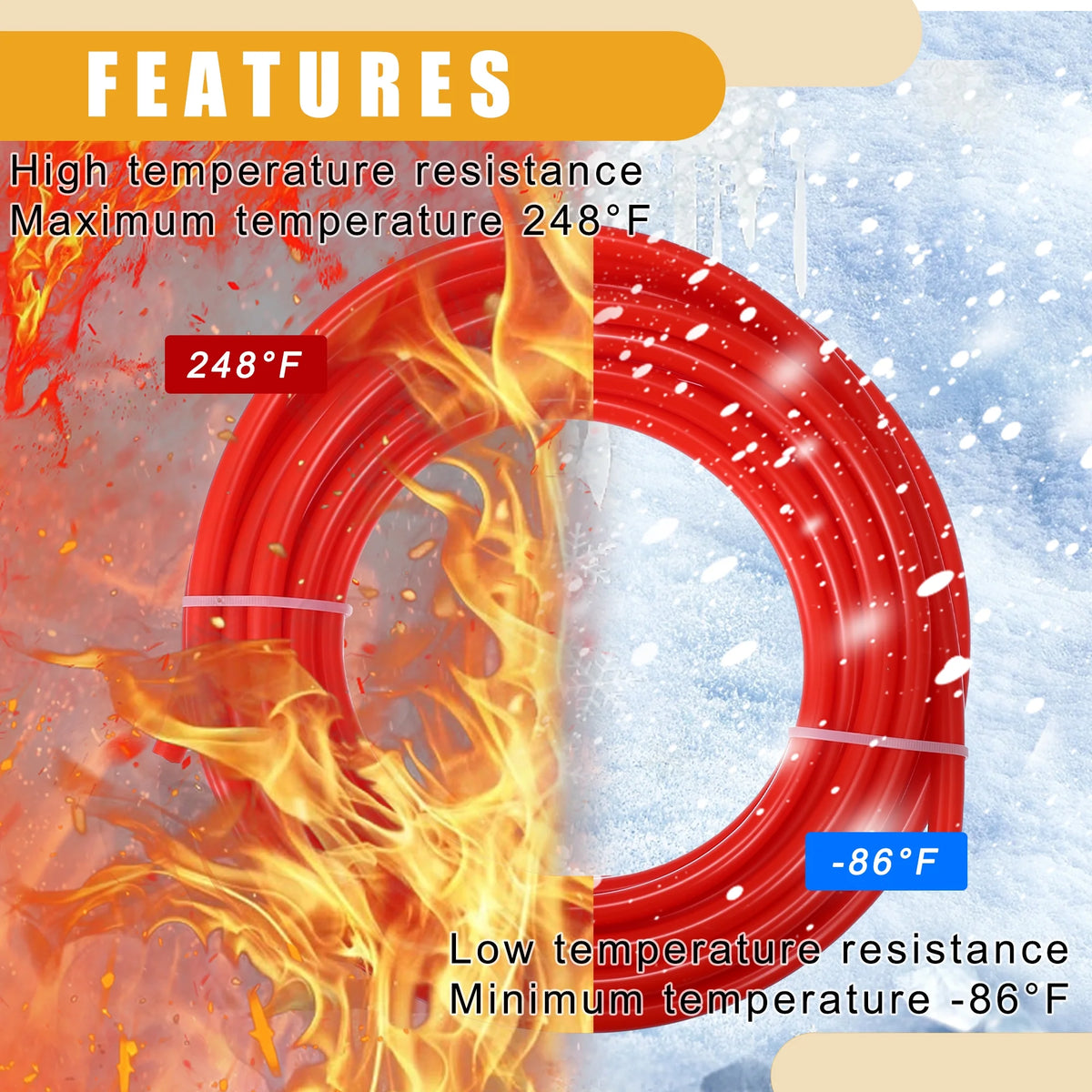 Red 32.8ft 10mm ID Nylon Fuel Line Hose L9373