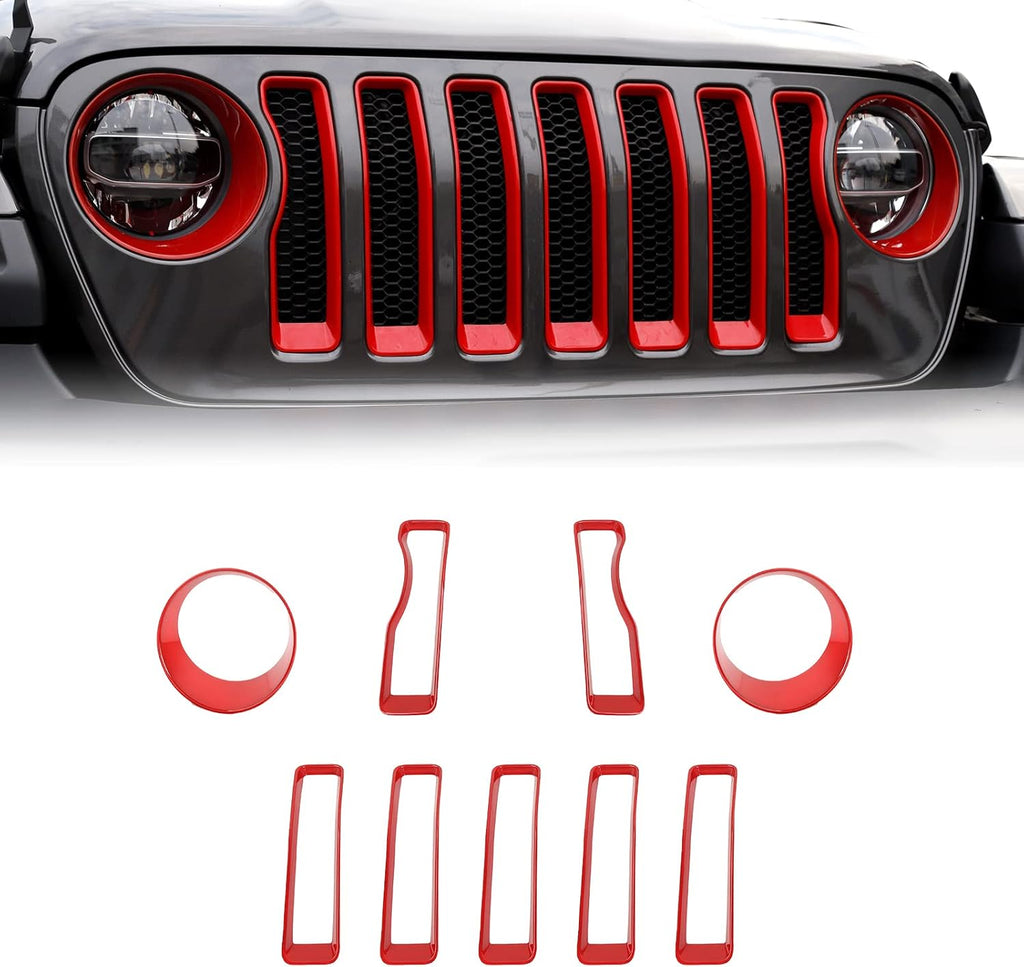 Red Mesh Grille Insert Headlight Turn Light Cover Trim Pack of 2 L124