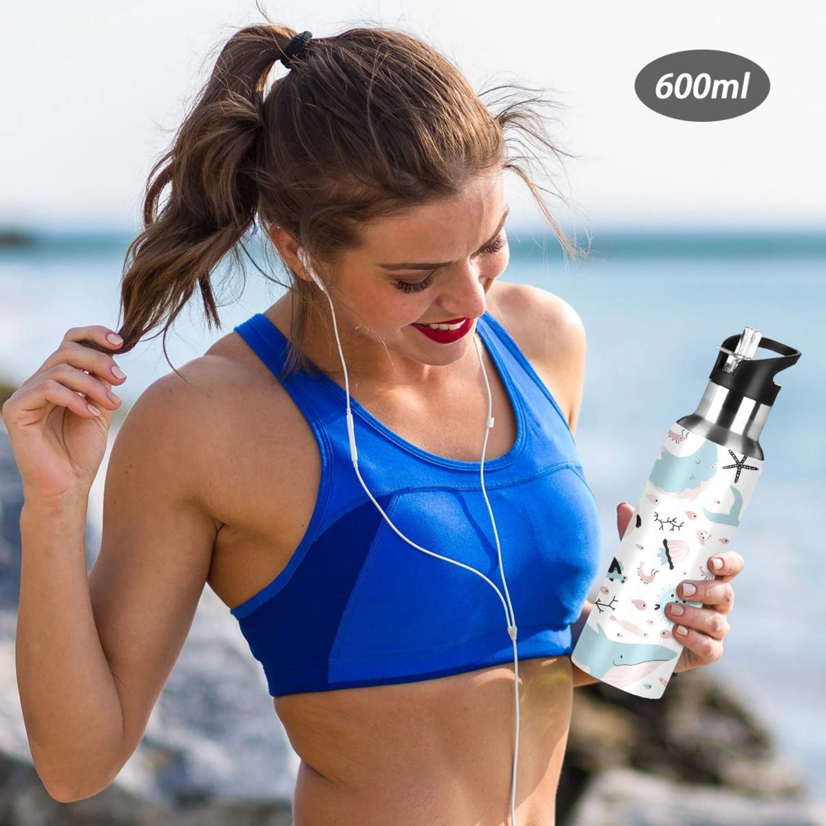 Stainless Steel Insulated Vacuum Flask Water Bottle with Straw Lid H89632