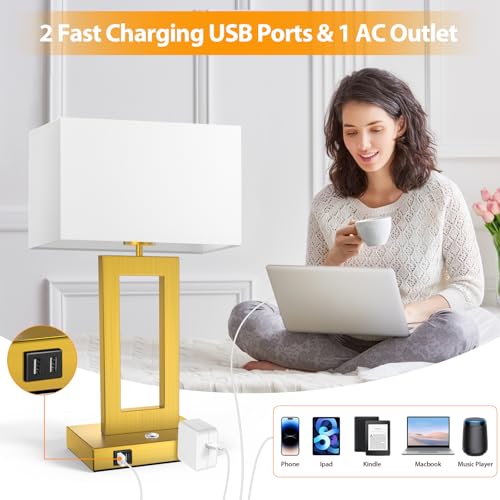 3 Color Temperatures Touch Control Table Lamps Set of 2 with USB Ports F830365
