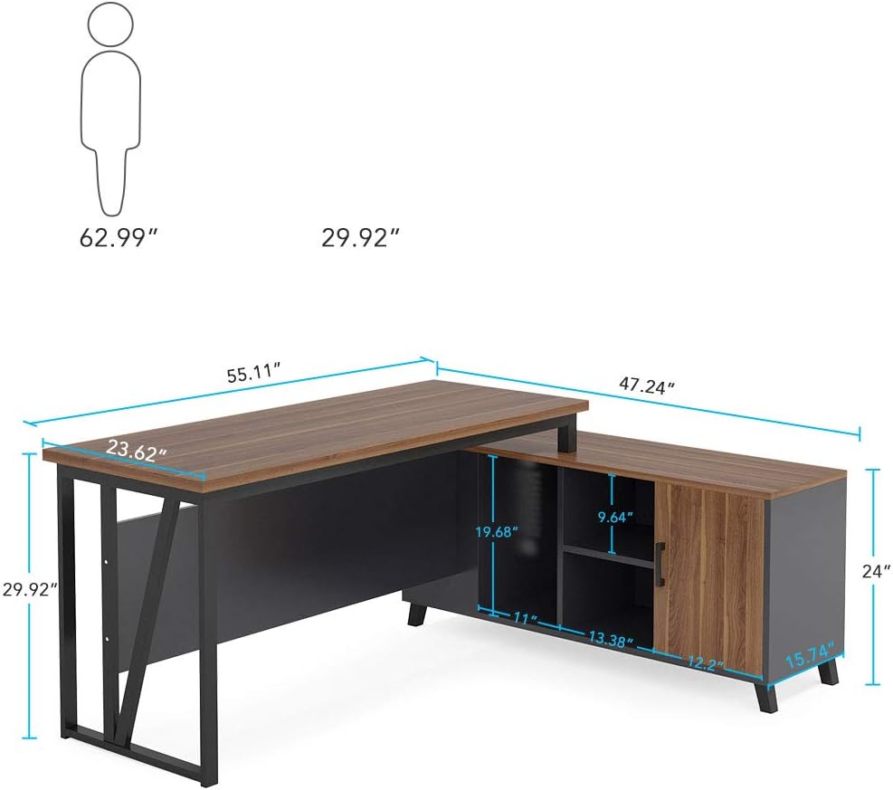 L-Shaped Desk with File Cabinet Storage D1123