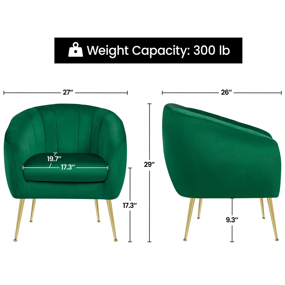 Green Channel Tufted Accent Armchair with Gold Metal Legs U347