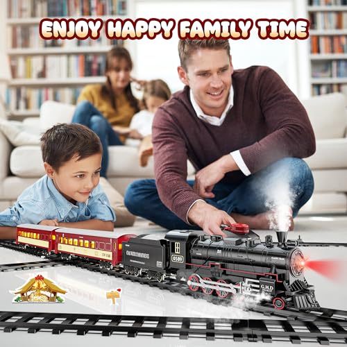 Train Set with Steam Locomotive, Light Up Cars and Tracks Y916