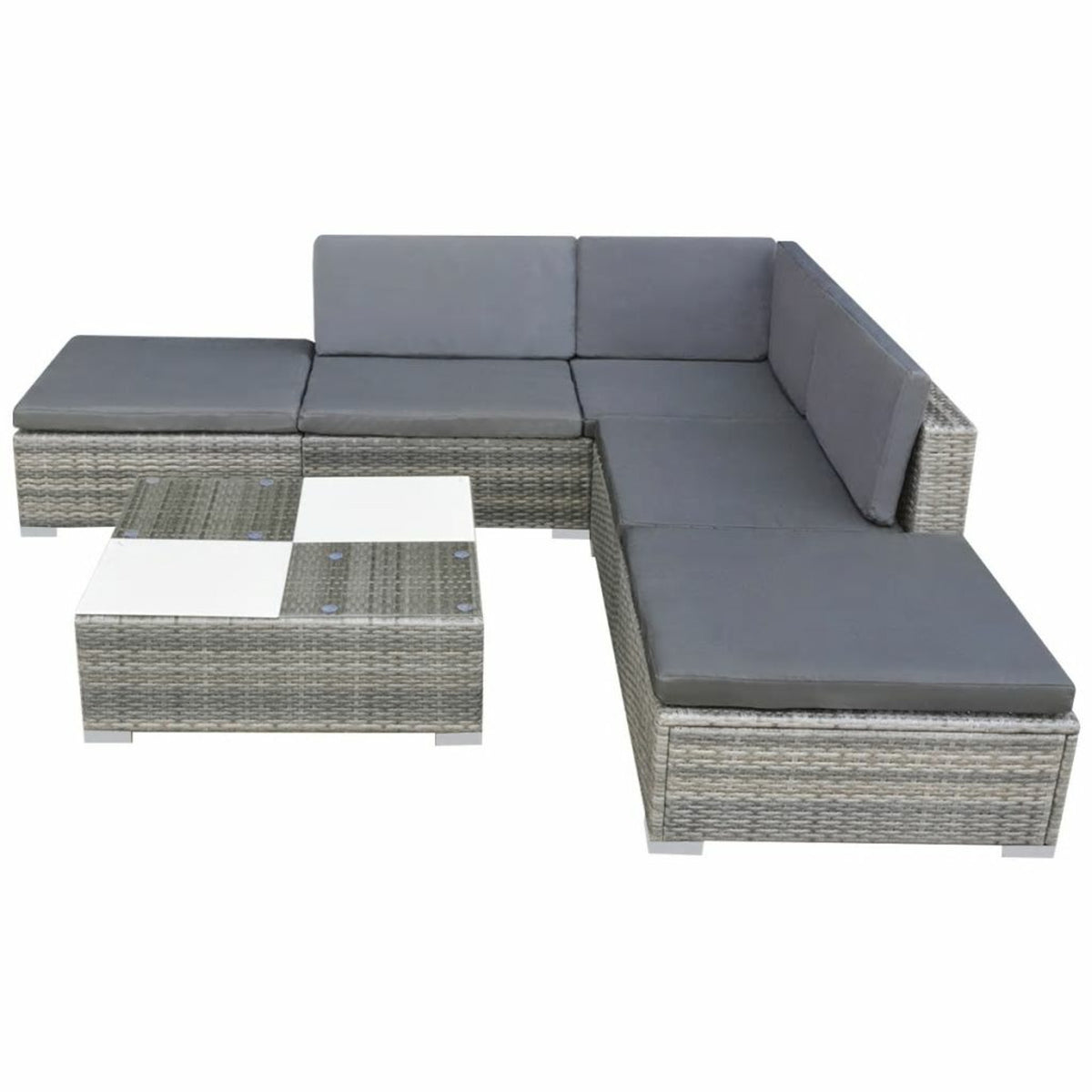 Gray Poly Rattan 6 Piece Corner Sofa Set with Coffee Table Y945211