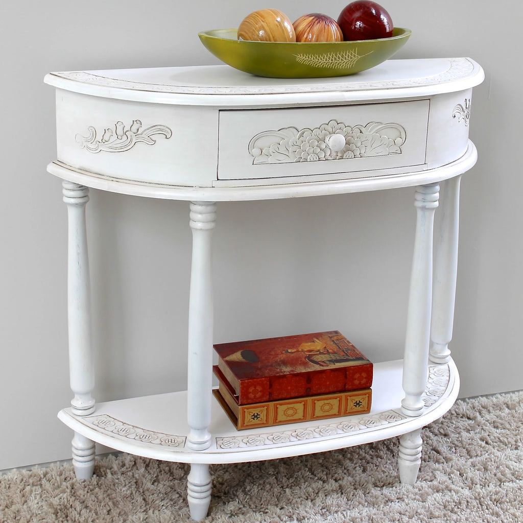 Carved Half Moon Console Table W342070