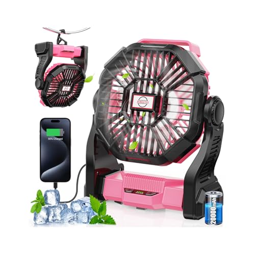 30000mAh Rechargeable Portable Camping Fan with LED Lantern D92455