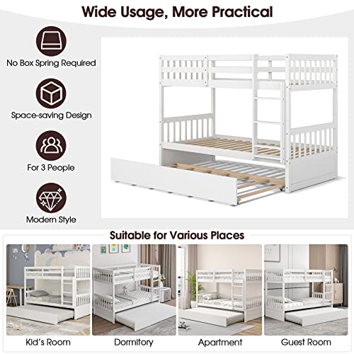 White Twin Over Twin Bunk Bed with Trundle P7567