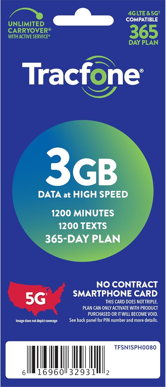 $60 1200 Min 1200 Text 3 GB Data 365–Day Plan E4439