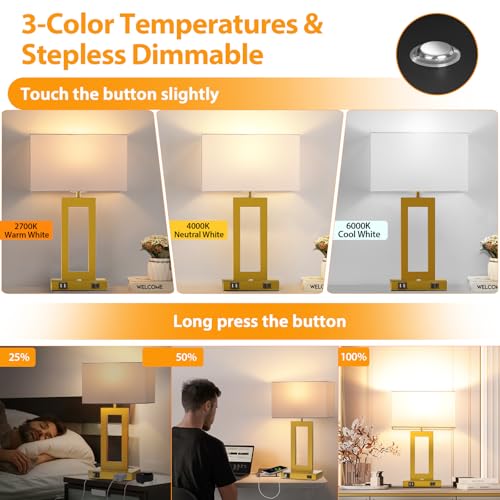 3 Color Temperatures Touch Control Table Lamps Set of 2 with USB Ports F830365