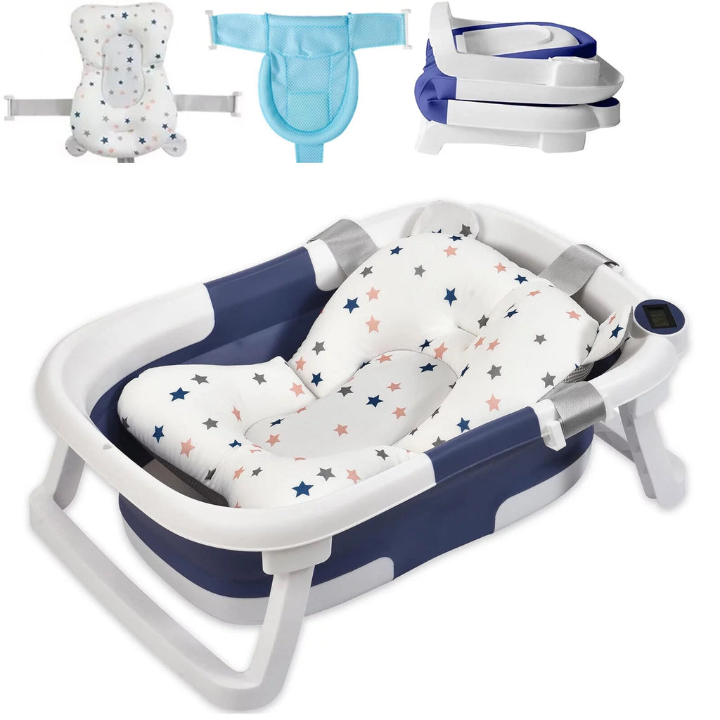 Collapsible Baby Bathtub with Thermometer, Cushion and Bath Net T8274