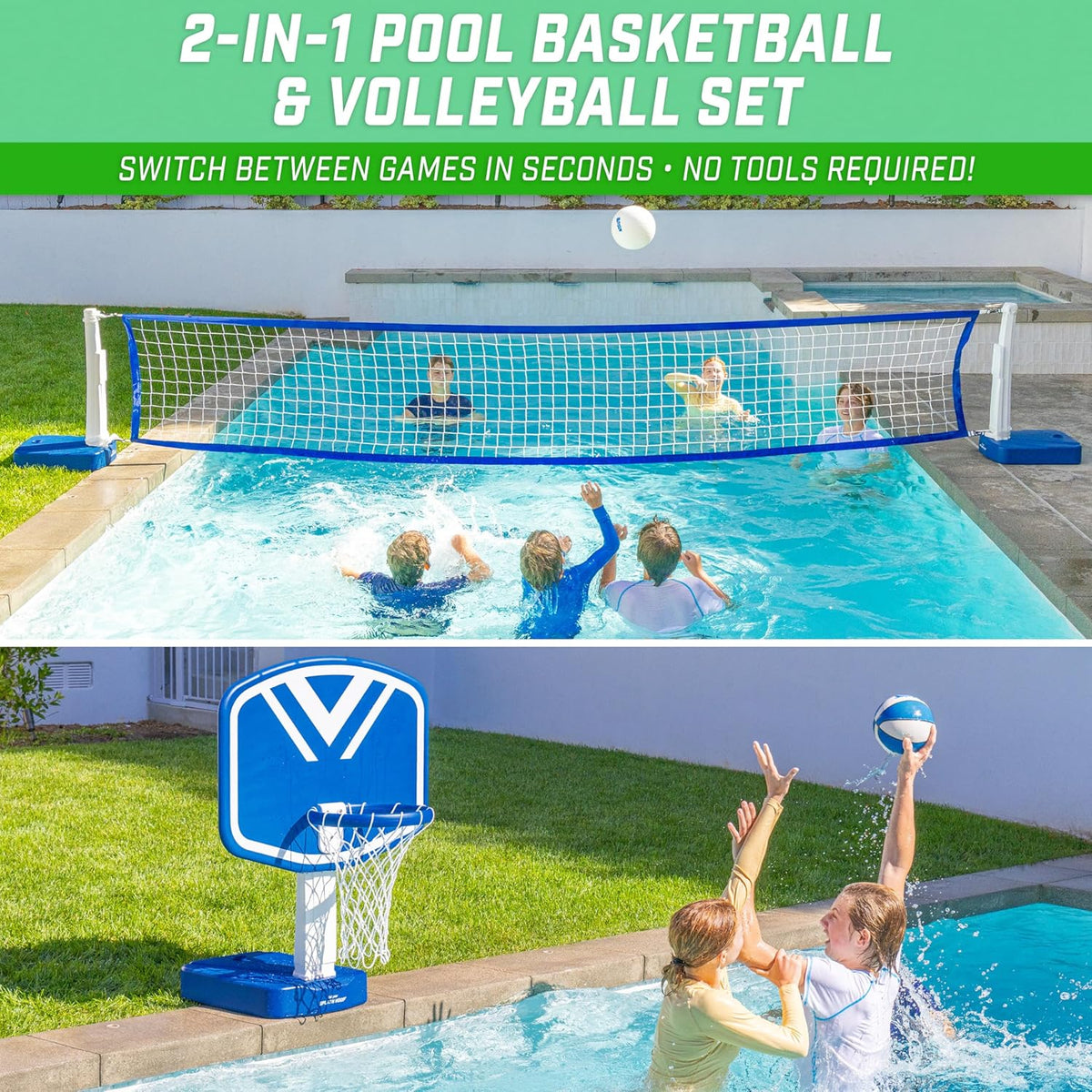 2-in-1 Pool Basketball Hoop & Volleyball Net Game Set G6154