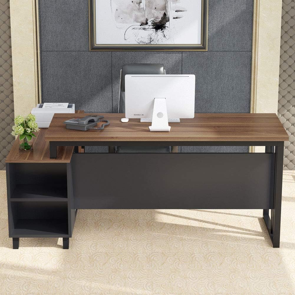 L-Shaped Desk with File Cabinet Storage D1123