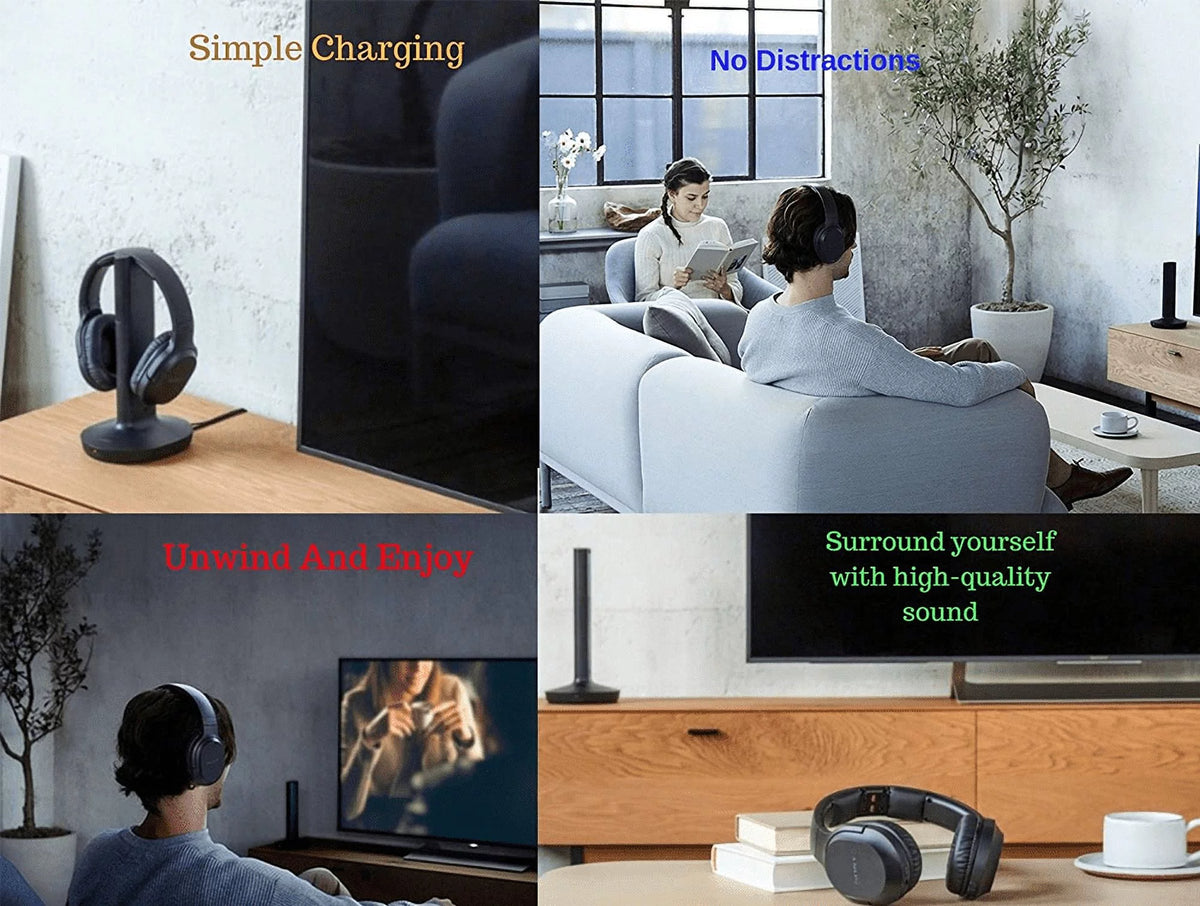 Wireless Over Ear Headphones with Transmitter Dock and RCA Plug Y-Adapter U780376
