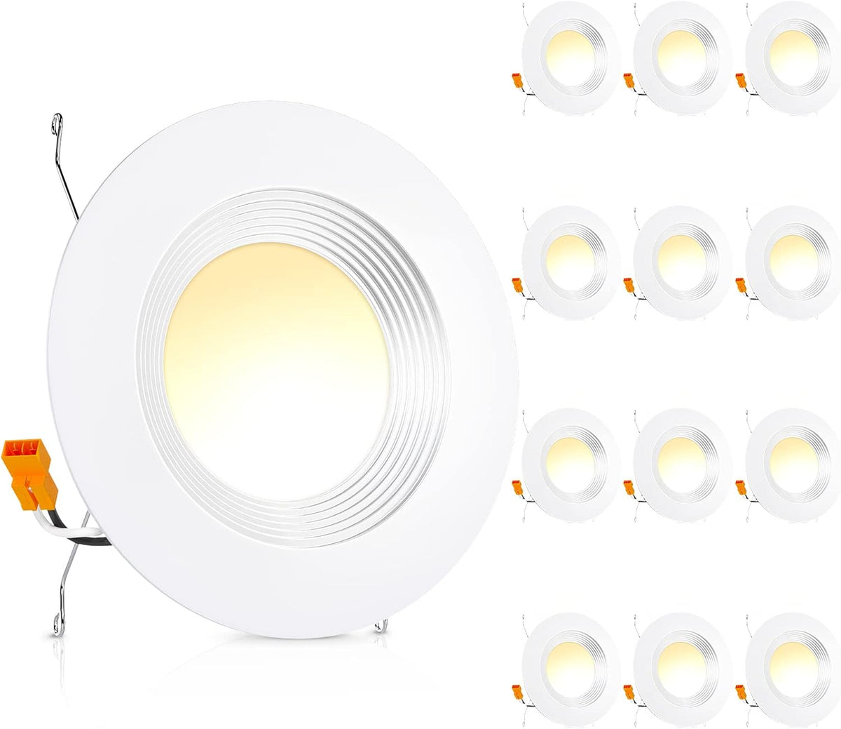 12 Pack 5/6 Inch LED Recessed Lighting, Metal Baffle Trim, Selectable 2700K-5000K, Dimmable Downlight W38328