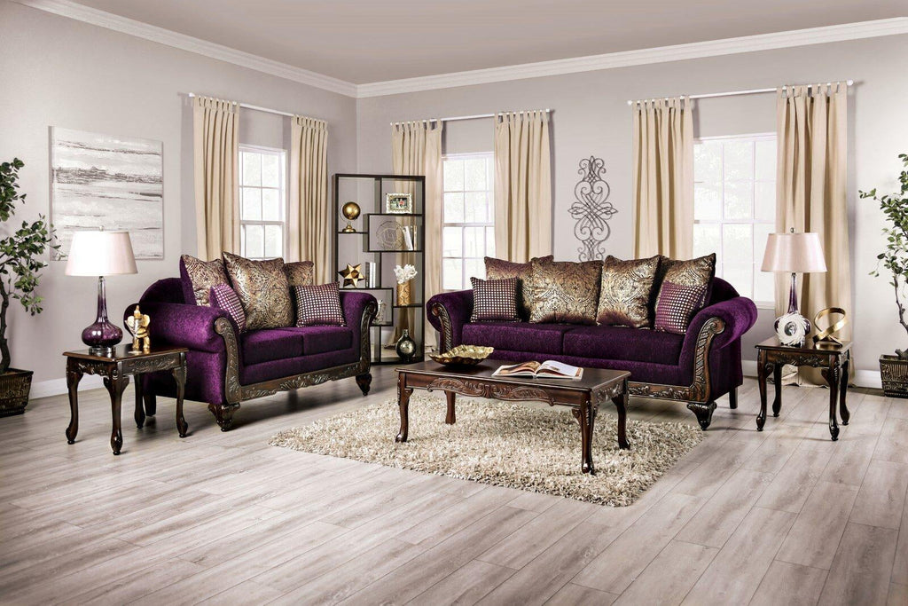 Purple Chenille Sofa and Loveseat A376