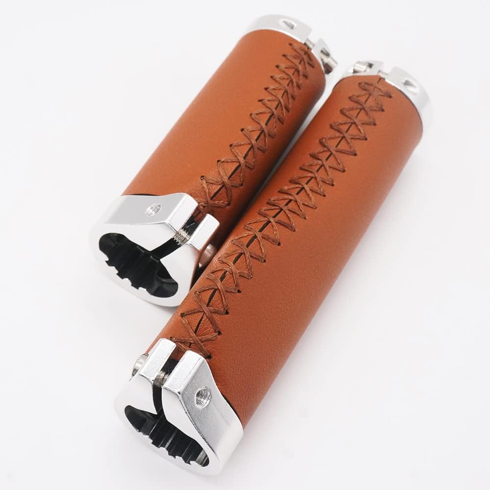Brown Non-Slip PVC Microfiber Leather Ergonomic Double Lock-on Bike Handle Grips Y1642