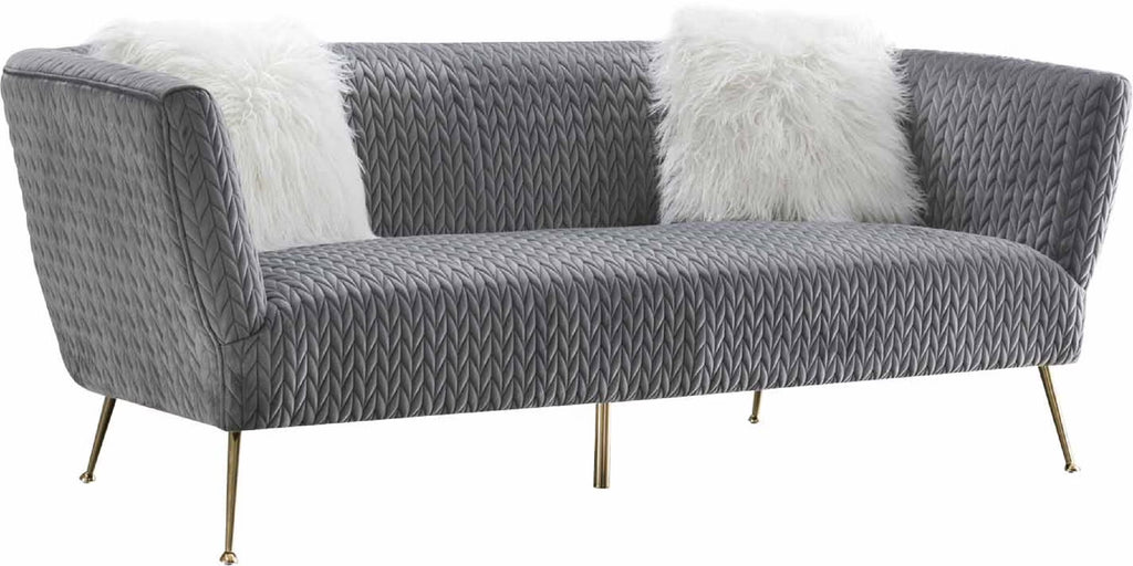 Grey Velvet Sofa with 2 Pillows B4366