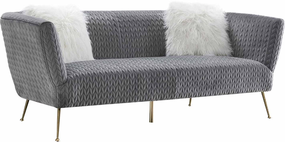 Grey Velvet Sofa with 2 Pillows B4366