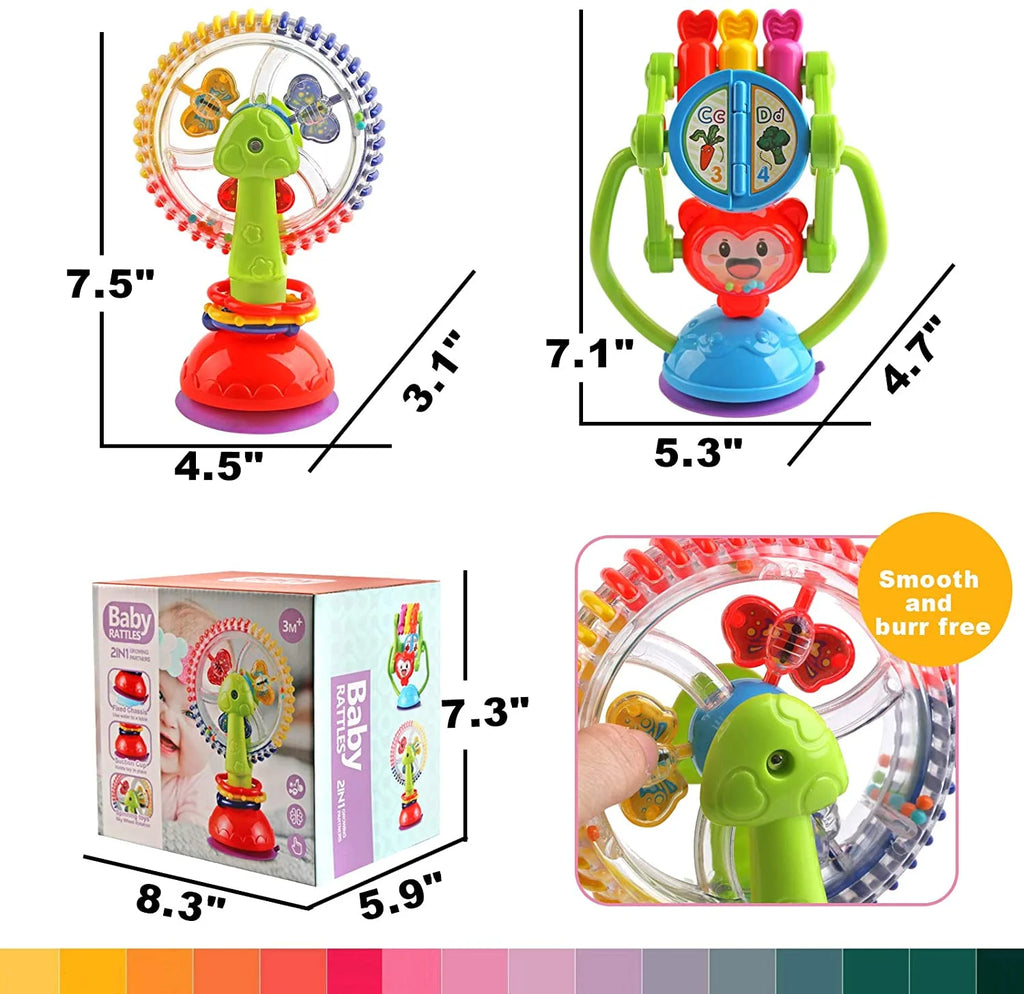 Baby Rattle Toys with Suction Cup Grab Shaker and Spin F458005