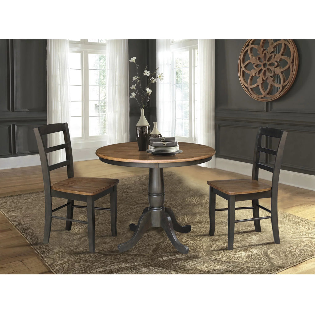 3-piece Solid Wood Dining Set with Round Pedestal Table and 2 Ladder Back Chairs R154
