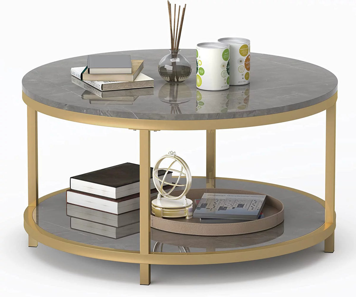 Round Coffee Table with Storage Open Shelf P87586