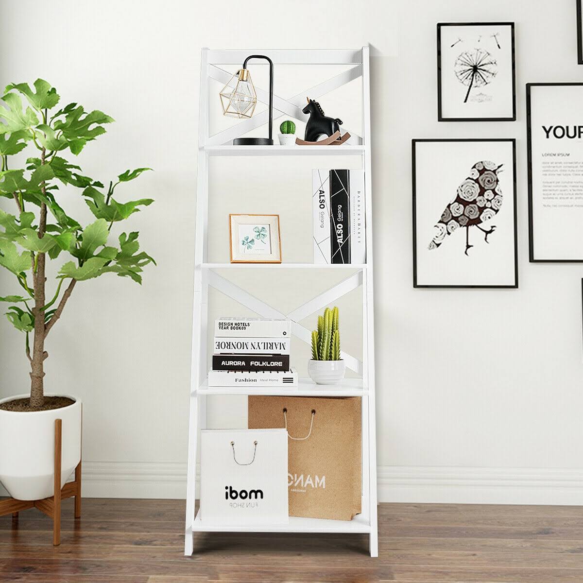 White 4-Tier Wood Display Storage Bookshelf L3426